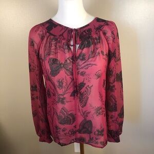 NWT LOFT Sheer Pink Blouse with Butterfly & Floral Print Size XS